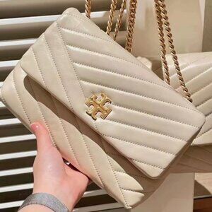 NWT Tory Burch Kira Chevron Small Convertible Shoulder Bag Desert Dune